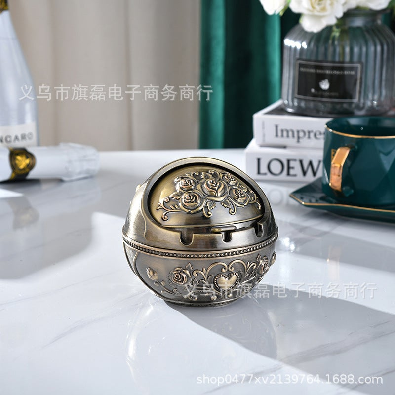 Large Spherical Ashtray Creative Retro Round High-End Metal Anti-Fall Multi-Functional Practical Coffee Table Ashtray - Image 1